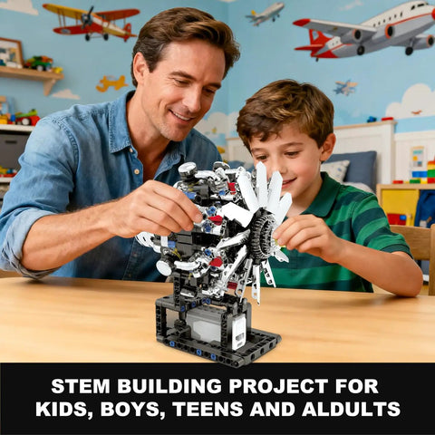 Father and son building Mini Turbofan Engine Model Kit That Actually Runs Build Your Own Aircraft Engine With Motor STEM Toy