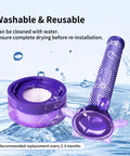 Purple Pro Grade Vacuum Filter Replacement Kit For Dyson V7 V8 SV10 Cordless Vacuums with water droplets, washable design