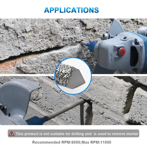 Mortar Raking Bit Set Two Pack Carbide Tipped For Tuck Pointing And Brick Removal With Vacuum Brazed Design In Use On Masonry