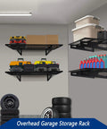 2 Pack Heavy Duty Garage Wall Shelves 1.5 By 3 Feet Each Wall Mounted Floating Storage Rack Black Durable Powder Coated Steel