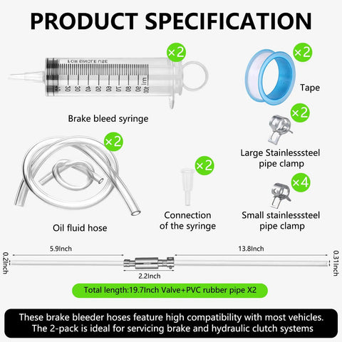 Pro Grade Brake Bleeder Kit for Hydraulic Disc and Clutch Systems 2 Pack with syringes, hoses, valves, and clamps