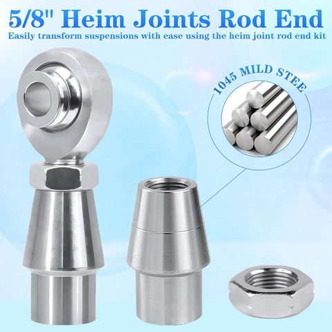 5/8-18 Heim Joint Rod End Set With Right And Left Hand Threads Includes Lock Nut Bushing Dope Weld-In Suspension Linkage Upgrade For Cars Trucks And UTVs, 1045 steel