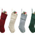 Four Cozy Knitted Christmas Stocking Gift Bags For Candy Treats And Small Gifts Door Window Wall Decor Holiday Stocking Decorations