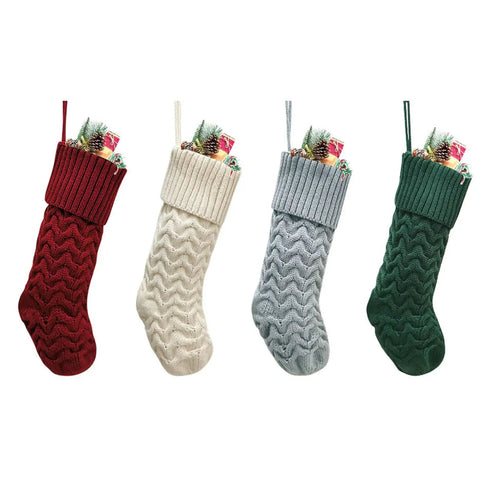 Four Cozy Knitted Christmas Stocking Gift Bags For Candy Treats And Small Gifts Door Window Wall Decor Holiday Stocking Decorations