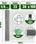 Hot Dip Galvanized After Welding Hardware Cloth One Quarter Inch Mesh Roll 36 By 100 Feet, 23 Gauge, product details image