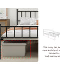 Built Tough Twin Metal Platform Bed Frame Featuring Heavy Steel Slats And Smart Underbed Storage For Zero Creak Peace Of Mind And Rock Steady Support In Glossy Black with storage box underneath.