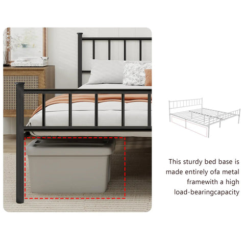 Built Tough Twin Metal Platform Bed Frame Featuring Heavy Steel Slats And Smart Underbed Storage For Zero Creak Peace Of Mind And Rock Steady Support In Glossy Black with storage box underneath.