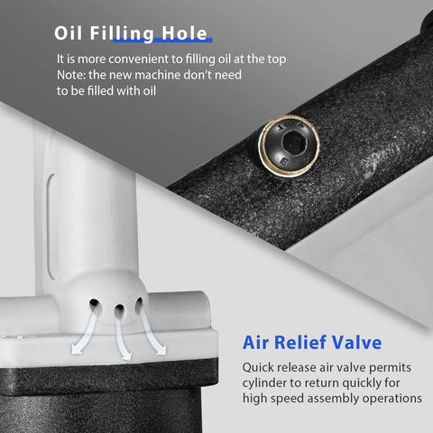 Close-up of Heavy Duty Pneumatic Air Rivet Gun And Hydraulic Riveter showing oil filling hole and air relief valve features.