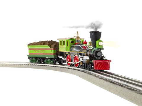 Great Locomotive Chase Deluxe LionChief Bluetooth 5.0 Set on track with steam locomotive and tender in O Gauge