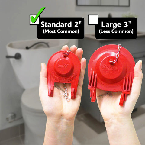 Hands holding standard 2-inch toilet flapper for 2 Inch Complete Toilet Repair Kit For Fixing Running And Noisy Toilets No Or Slow Refill And No Or Weak Flush Easy To Install In One Handy Package For Home And Bath.