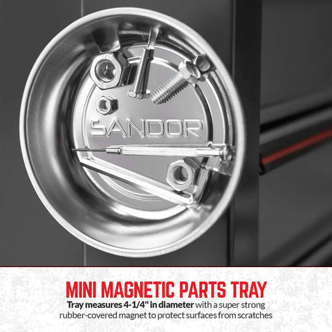 Must Have 3 Piece Magnetic Parts Tray Kit With Telescoping Inspection Mirror And Extendable Magnet Pick Up Tool For Screws Bolts Nuts Washers Pins And Other Small Metal Parts For Everyday Garage Or Workshop Use 4-1/4in stainless steel tray with bolts