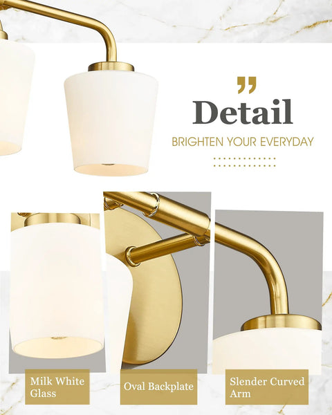Brushed Gold Bathroom Vanity Light With Milk White Glass Shades 3 Light Farmhouse Brass Sconce Over Mirror Wall Mount Bath Fixture For Dope Modern Rustic Vibe
