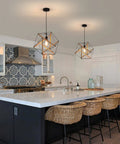 Dope Black Geometric Art Deco Pendant Light With Wood Accents Modern Industrial Hanging Fixture For Dining Room Or Kitchen Island
