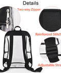 See Through Clear Backpack 16 Inch Large Capacity Bookbag For School College Work And Travel Black Transparent Design For Quick Access And Easy Security Checks with adjustable straps, two-way zipper, reinforced stitches.