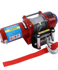 Heavy Duty 4500lb Electric Winch Kit For Trucks And Trailers With Easy Install Planetary Gear showing a steel build with red color and hook.