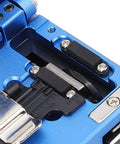 Close-up of Aramox Pro Optical Fiber Cleaver High Precision Cutter showing tungsten steel blade and aluminum alloy structure.