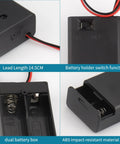 Six Pack Heavy Duty Dual Alkaline Aa Battery Boxes With Secure Toggle Switch And Flexible Wire Leads Ultimate Stress Free Setup For Quick Circuit Builds And Weekend Maker Projects, showing battery holder features and lead length.
