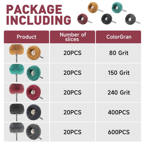 100 Pcs 1 Inch Buffing Polishing Wheel Set For Rotary Tools With One Eighth Inch Shank Includes 5 Grits 80 150 240 400 600