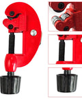 Ergonomic Pipe Cutter 3-28mm Tubing Cutter for Metal Aluminum Stainless Steel, red tool, black knob, detailed view