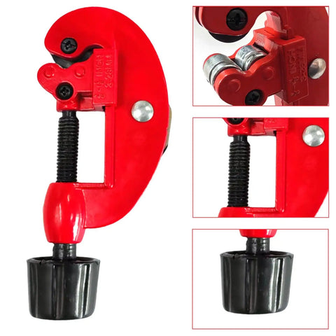 Ergonomic Pipe Cutter 3-28mm Tubing Cutter for Metal Aluminum Stainless Steel, red tool, black knob, detailed view
