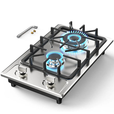 Two Burner Portable Gas Stove On The Go With Stainless Steel Build For RVs Apartments And Outdoor Kitchens 12 Inch Cooktop