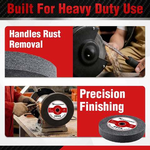 Top Shelf Nylon Fiber Polishing Wheel 6 Inch 240 Grit Deburring Pad With Three Eighth Inch Arbor Fits Bench Grinders for rust removal.