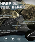 Beast Fixed Blade Knife With D2 Steel Blade And Toothed Spine for outdoors, ergonomic grip, used by gloved hand.