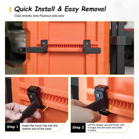 Heavy Duty Cord Organizer For Side Rail Toolbox installation steps on MODbox side rails, close-up view