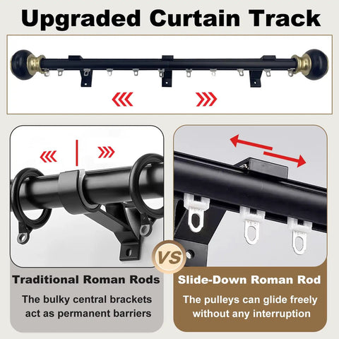 Ultra Smooth No Jam Silent Wall Mounted Curtain Track System With Aluminum Sliding Rails And Heavy Duty Roman Rod Modern Room Divider For Living Room And Bedroom Black Seven Point Two Feet, black wall-mounted rod