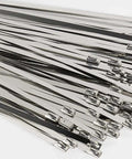 Close-up of 304 Stainless Steel Zip Ties 11.8 Inch Heavy Duty Built To Last Self Locking Cable Ties Multi Purpose 100 Pack for various uses.
