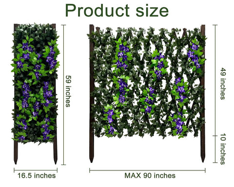 Product size of Expandable Wooden Privacy Fence Panel With Dope Artificial Flowers And Greenery For Outdoor Privacy Screen Handcrafted Lattice Style Garden Decor To Hide AC Units And Trash Cans In Ground