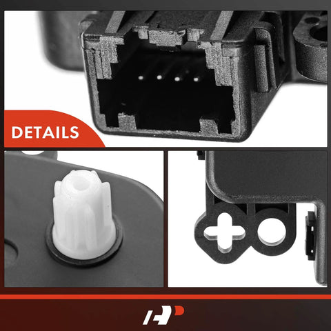Front view: A-Premium Ford Mustang heater blend door actuator with multi-pin connector, white knob, mounting bracket