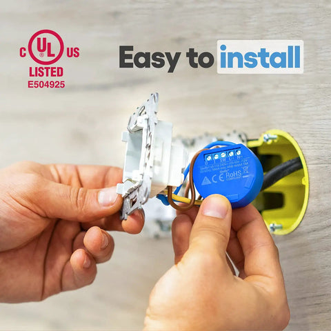 Hands installing WiFi Smart Relay Switch 1 Channel UL Certified Up To 15A Remote Control For Home Automation Works With iOS Android