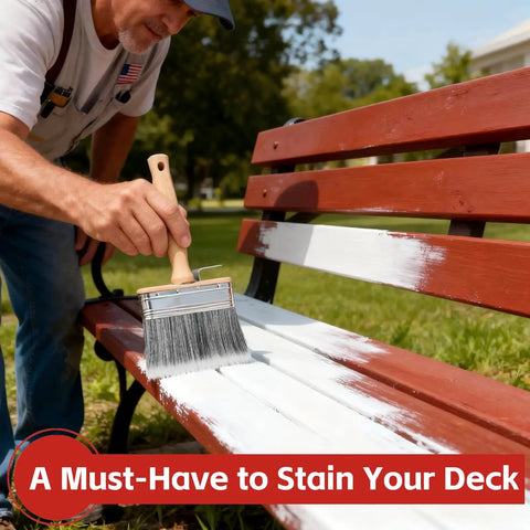 Deck Stain Brush Set 3 Pack With 4 Inch 5 Inch 6 Inch Wide Brush For Stains Paints And Limewash Includes Extension Pole Perfect For Decks Fences Walls And Furniture On Wood Or Masonry used on a bench