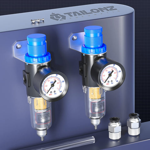 Front view of One Quarter Inch NPT Air Filter Regulator Kit With Gauge For Compressors 0 To 145 PSI 5 Micron Brass Element