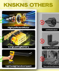 Comparison chart highlighting features of Powerful Cordless Leaf Blower With Two Batteries And Charger Lightweight Handheld Turbo Blower With Dual Nozzles And Three Modes Great For Leaves Snow Dust Cars And Patio Cleaning