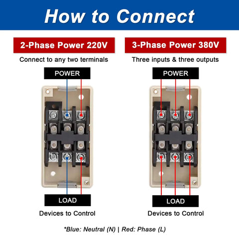 Wiring instructions for Heavy Duty 3 Phase On Off Push Button Switch With Self Locking Power For 380V And 220V 30A Motors Pumps