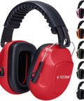 Adult Noise Canceling Earmuffs With 26dB NRR For Hearing Protection in red, adjustable headband, multiple color options shown