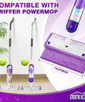 Eight Pack Microfiber Mop Pads For Swiffer PowerMop 13 To 15 Inch washable reusable purple pad, 14.57 inch by 4.53 inch