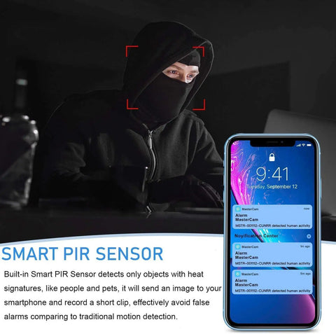 Ultra Mini 4K Wireless Nanny Camera With Crazy Long Battery Life Real Time Remote View Phone App Control Night Vision Motion Sensor Security Surveillance For Car Or Home showing motion detection alert on smartphone screen.