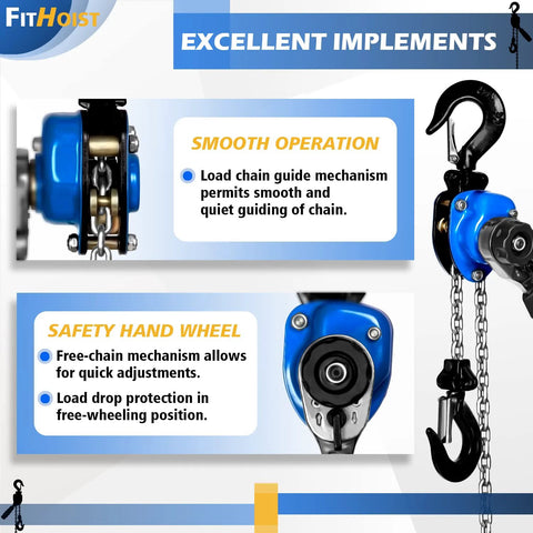 FITHOIST Mini Chain Hoist Quarter Ton Lift Capacity 550 Lbs With 10 Ft Lift Alloy Steel G80 Chain and Hook Details