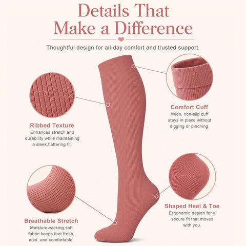 4 Pairs Compression Socks For Women And Men With 15-20 mmHg Graduated Compression highlighting ribbed texture and comfort cuff
