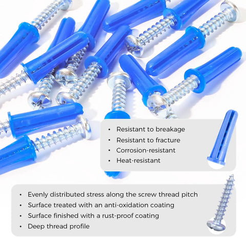 Pro Grade Heavy Duty Concrete Wall Anchors And Screws Kit With Drill Bit For Concrete And Drywall, featuring blue conical anchors and zinc plated screws, ARTIMESH