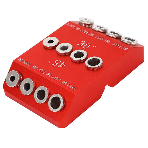 Pocket Hole Jig For Woodworking And Furniture Assembly, Aluminum Alloy Construction, Precise 30 Degree, 45 Degree, And 90 Degree Holes With Steel Drill Sleeves angled view