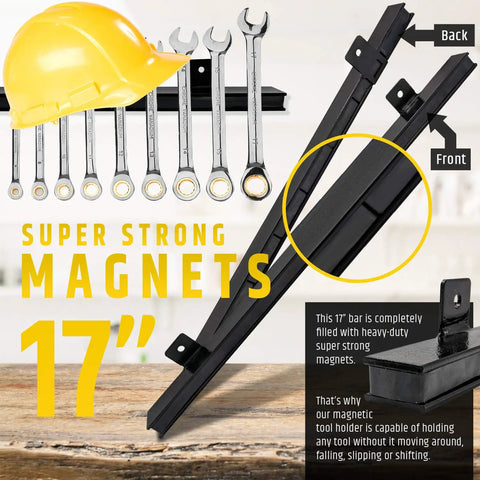 17 Inch Beefy Magnetic Tool Holder Upgraded Version With Ultra Strong Magnets To Hold Heavy Tools Across The Full Length shown with tools