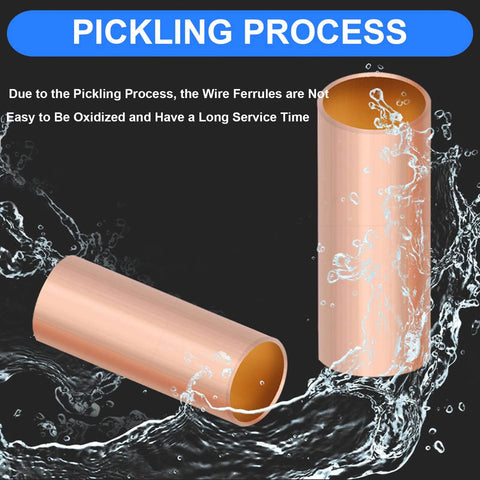 250 Piece Wire Ferrules Kit With 7 Sizes Copper Non Insulated Crimp Connectors And Heat Shrink Tubing showcasing pickling process