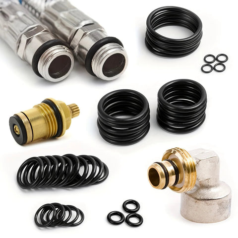 Gofira 950-piece O-ring seal kit with nitrile rubber rings and brass fittings; black, assorted sizes.