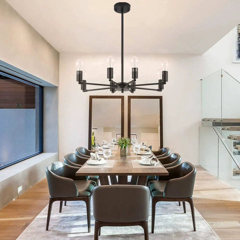 Dope Modern Sputnik 8-Light Industrial Matte Black Chandelier With 180 Degree Rotatable Lamp Cups over dining table