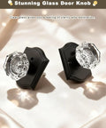 Vintage Octagon Crystal Glass Door Knobs 2 Pack Interior Privacy Lockset for Bedroom and Bath with Matte Black Arched Rosettes