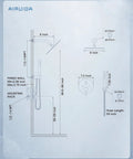 Heavy Duty Brushed Gold Shower Faucet Set Featuring Eight Inch Overhead Rainfall Head with dimensions for installation guidance.